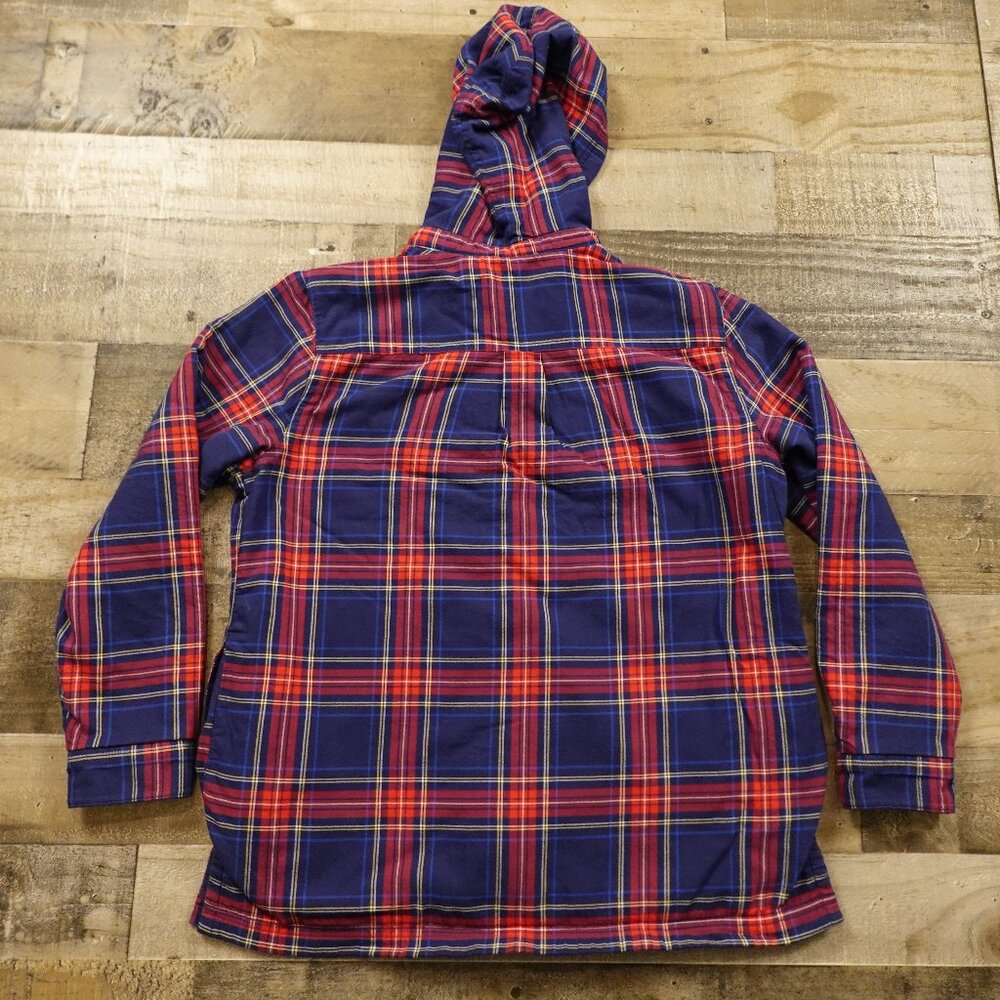 LL Bean Fleece-Lined Flannel Hoodie Plaid women's medium petite red navy - Picture 6 of 10